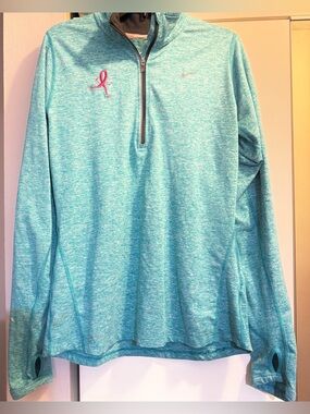 Nike Teal Heather long sleeve  Quarter-Zip Pullover with Pink Ribbon size small